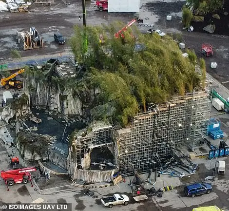 Well built: The crew had built up the detailed set up against scaffolding