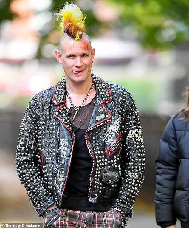Matt Smith looked worlds away from his usual self as he sported a large multi-coloured mohawk while shooting his new film Caught Stealing in New York