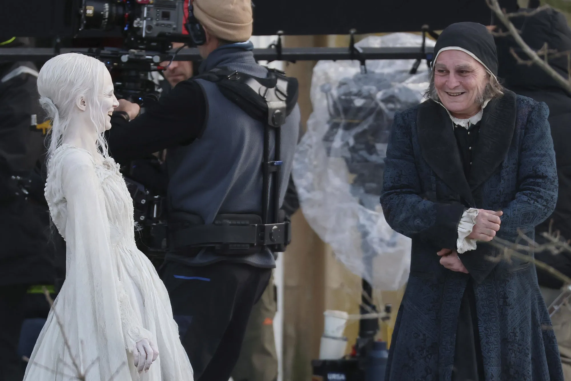  American actor and musician Johnny Depp was seen for the first time on set in London, England, looking completely unrecognisable while filming the new adaptation of "Ebenezer: A Christmas Carol" alongside actress Andrea Riseborough, marking his return to a major film production after several years away from big-budget projects.