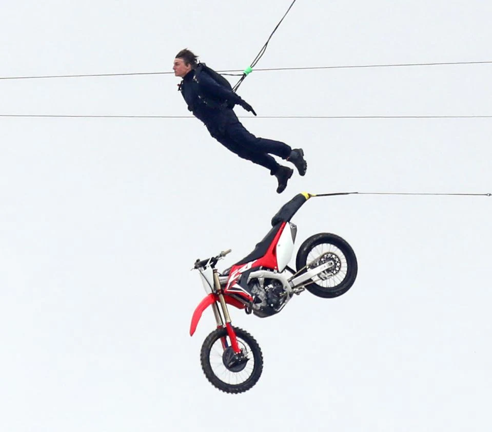 Tom Cruise flies 160ft through the air in a Mission Impossible 7 stunt