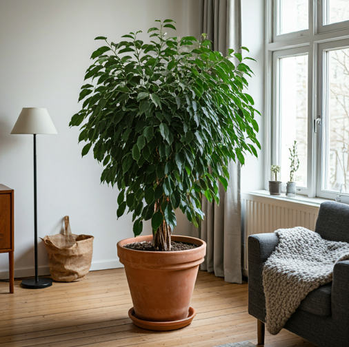 Et billede af en Violinfigen (Ficus lyrata)