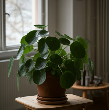 Et billede af en Pilea (Pilea peperomioides, også kendt som
